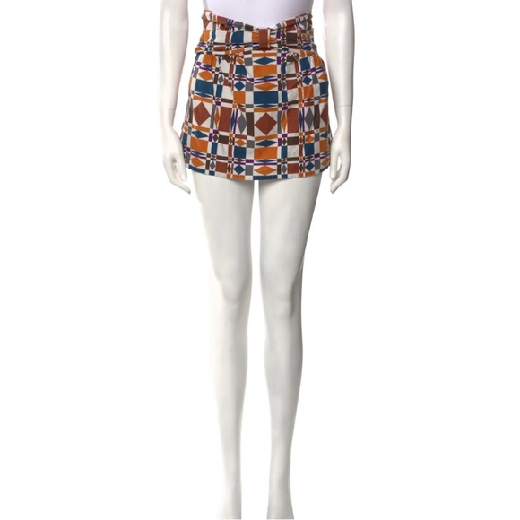 Sezane Bow Front Skirt Mini 70s Ditsies Size 36 US 4 Geometric Brown Orange NWOT - Picture 2 of 11